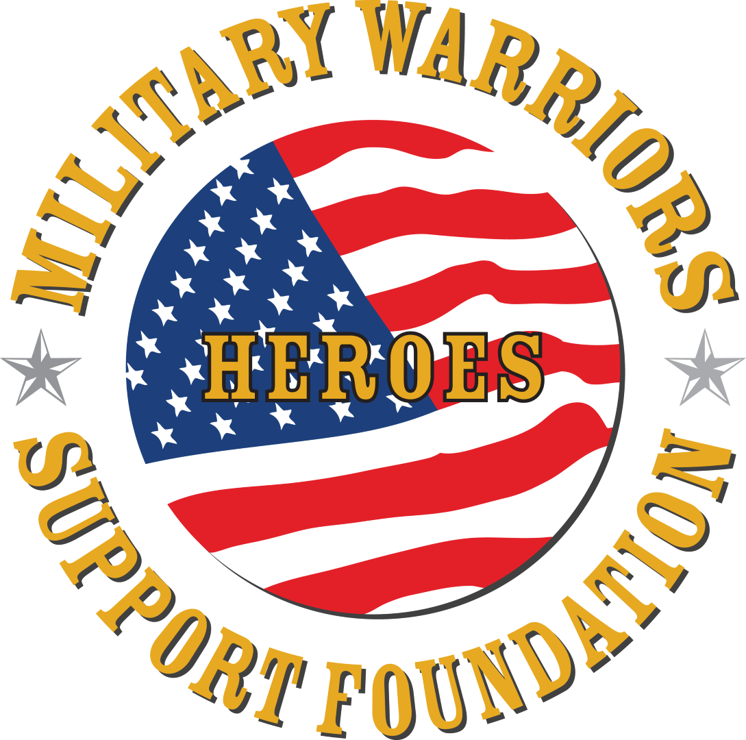 Logo of Military Warriors Support Foundation featuring American flag colors and the word 'HEROES' in the center